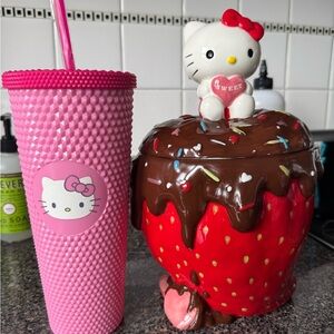 Hello Kitty Pink Tumbler and Red Strawberry Jar